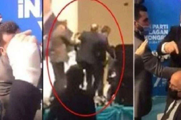عراك بالأيدي على الهواء في مؤتمر لحزب أردوغان..فيديو