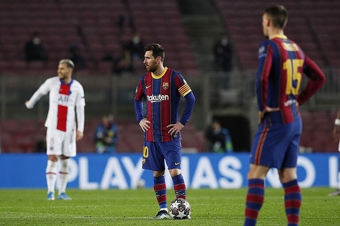 ردة فعل ميسي بعد تلقي برشلونة هدفين من مبابي